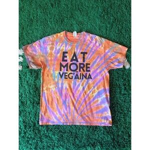 Port Company Tie Dye Eat More Vegaina Graphic Tee Shirt Orange Purple Size L